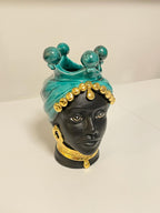 Donna Testa di Moro con Corona e Oro – Ceramica di Caltagirone 25 cm