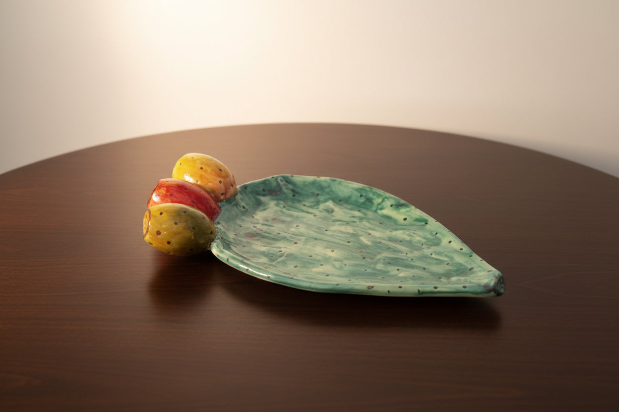 Vassoio modello fico d’India in ceramica di Caltagirone