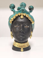 Donna Testa di Moro con Corona e Oro – Ceramica di Caltagirone 25 cm