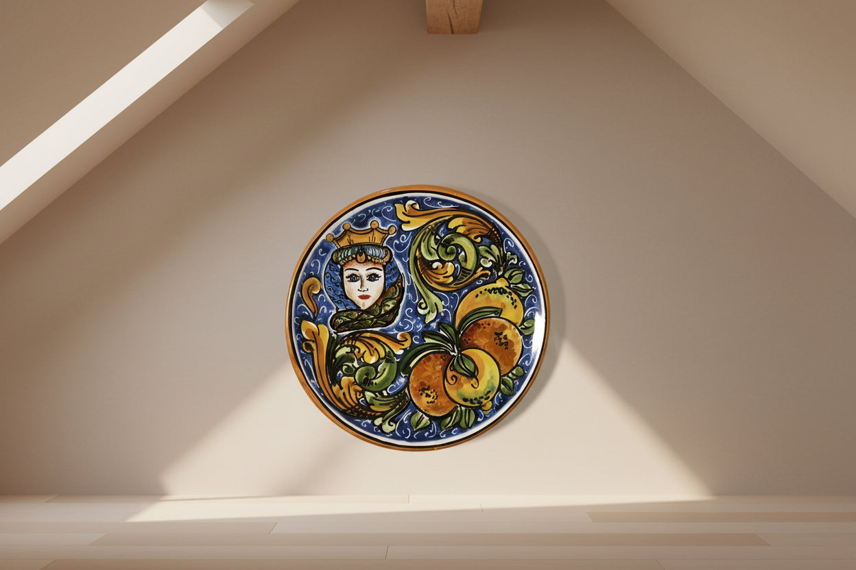 Piatto con Donna Testa di Moro Decorato – Ceramica di Caltagirone 20 cm