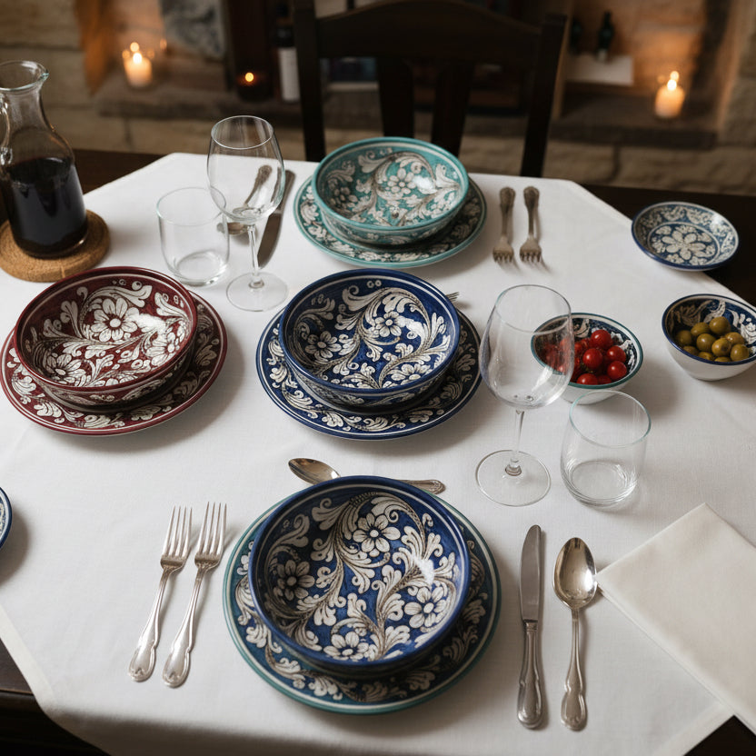 Set di Piatti Artigianali Ornati con Fiori – Ceramica di Caltagirone (6 pezzi)