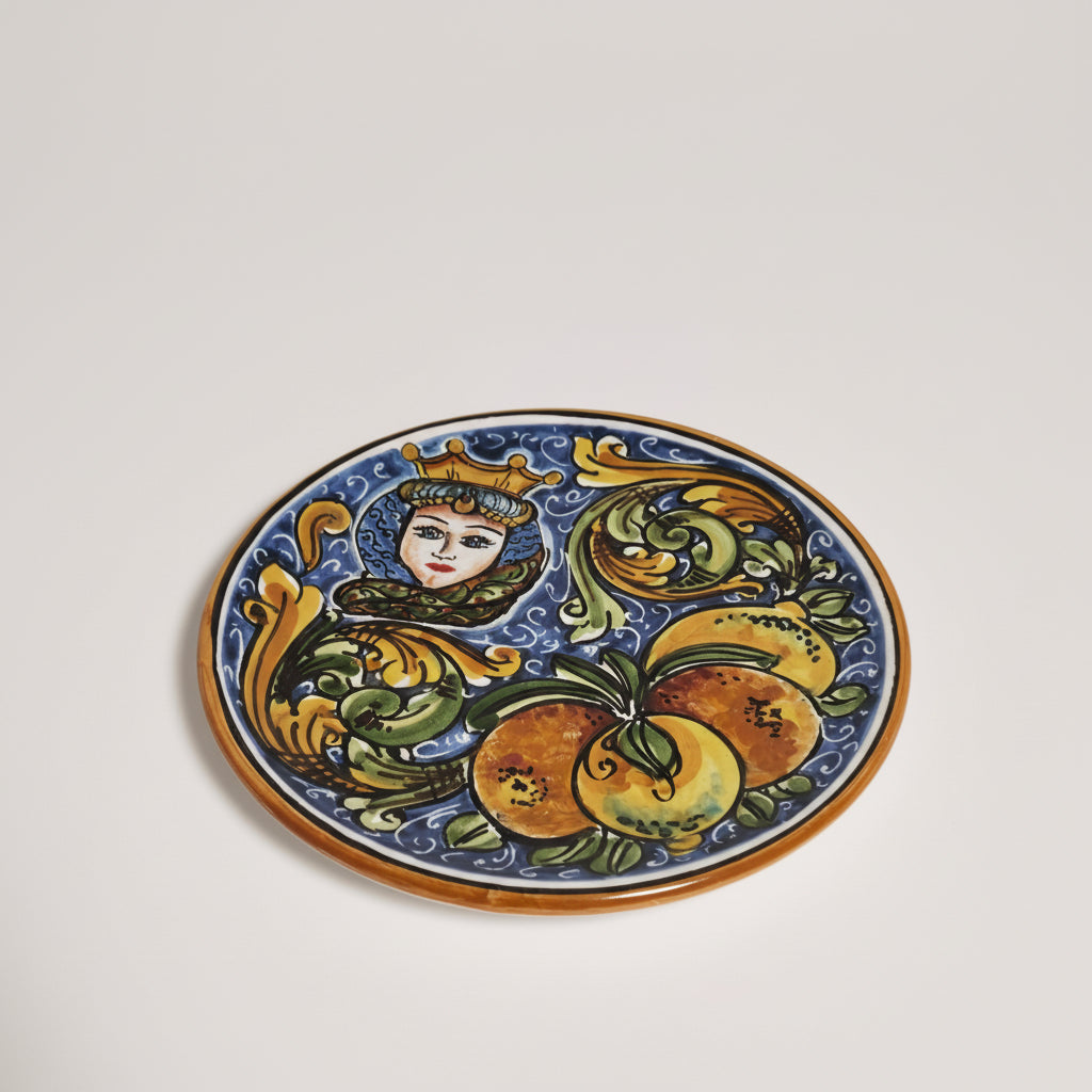 Piatto con Donna Testa di Moro Decorato – Ceramica di Caltagirone 20 cm