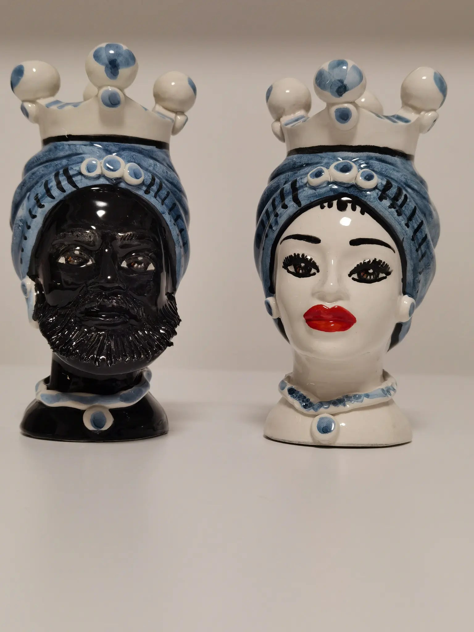 Coppia di Teste di Moro – Ceramica di Caltagirone – 15 cm