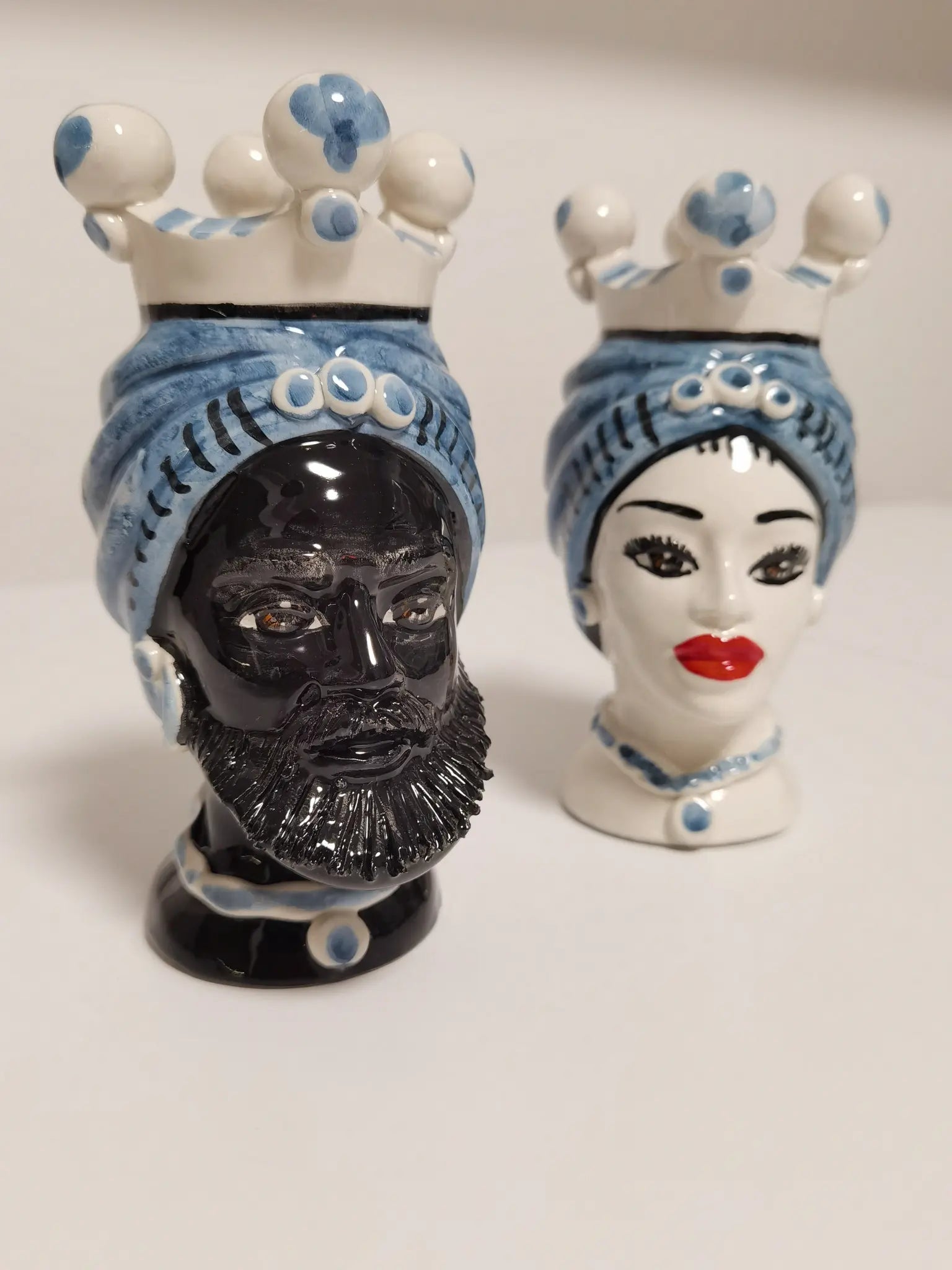 Coppia di Teste di Moro – Ceramica di Caltagirone – 15 cm