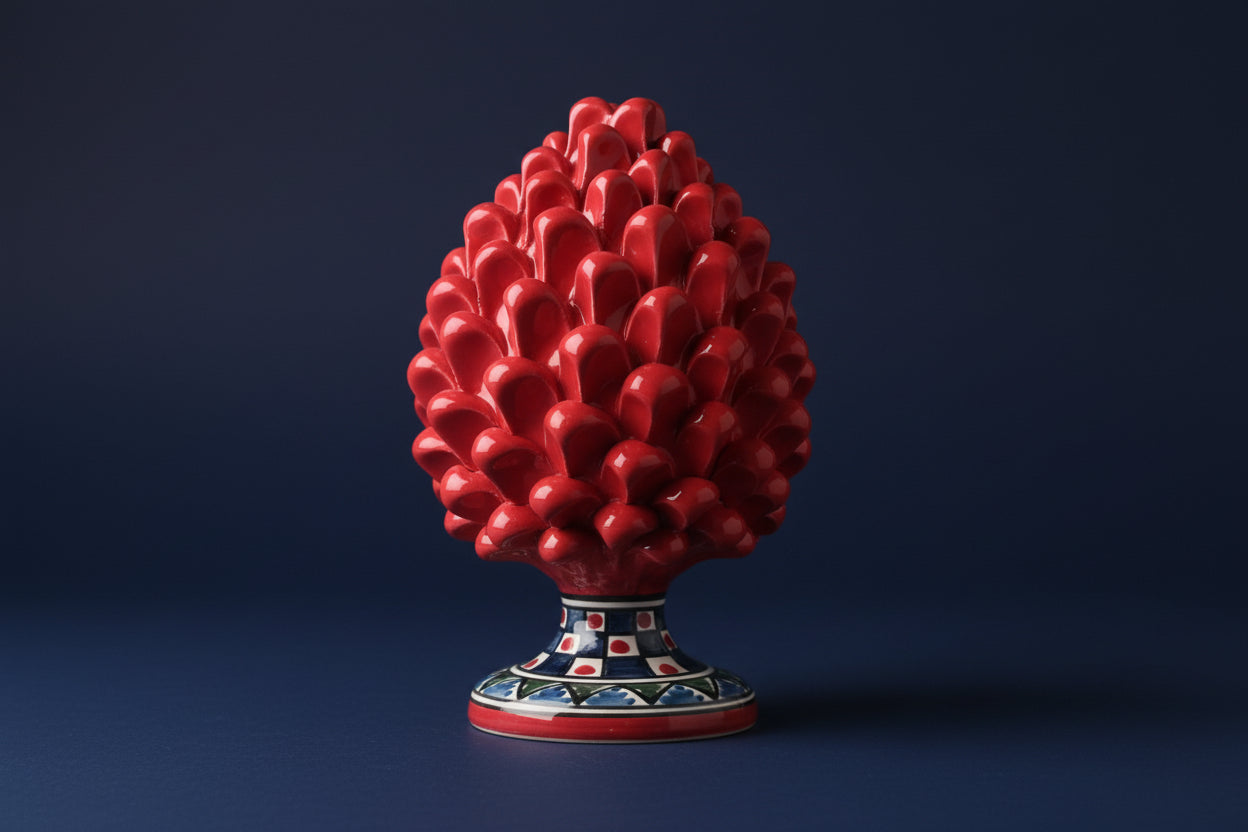 Pigna Artigianale in Ceramica di Caltagirone - Rosso decorato - 20cm