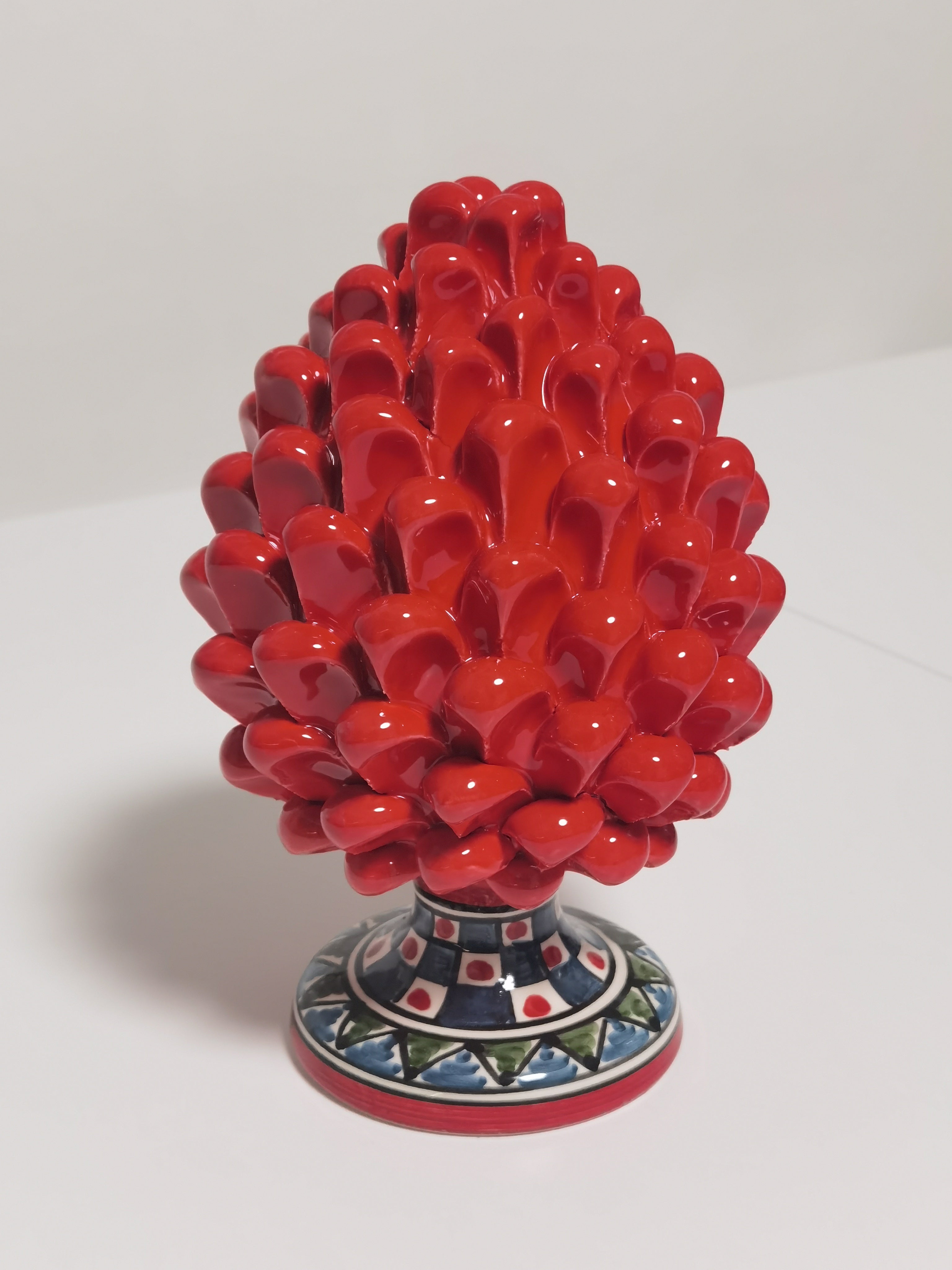 Pigna Artigianale in Ceramica di Caltagirone - Rosso decorato - 20cm