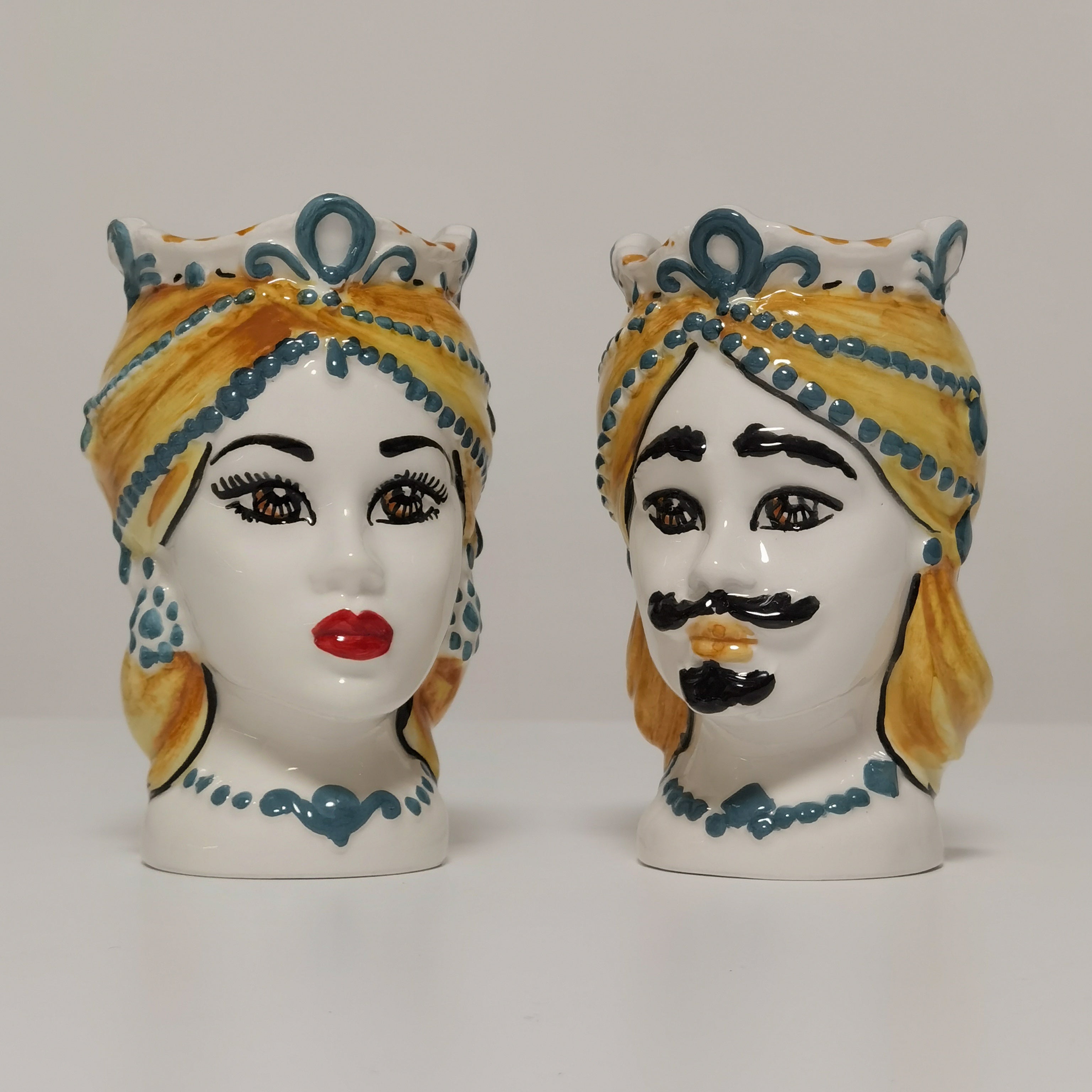 Coppia Teste di Moro in Ceramica di Caltagirone – Fatto a Mano 15 cm