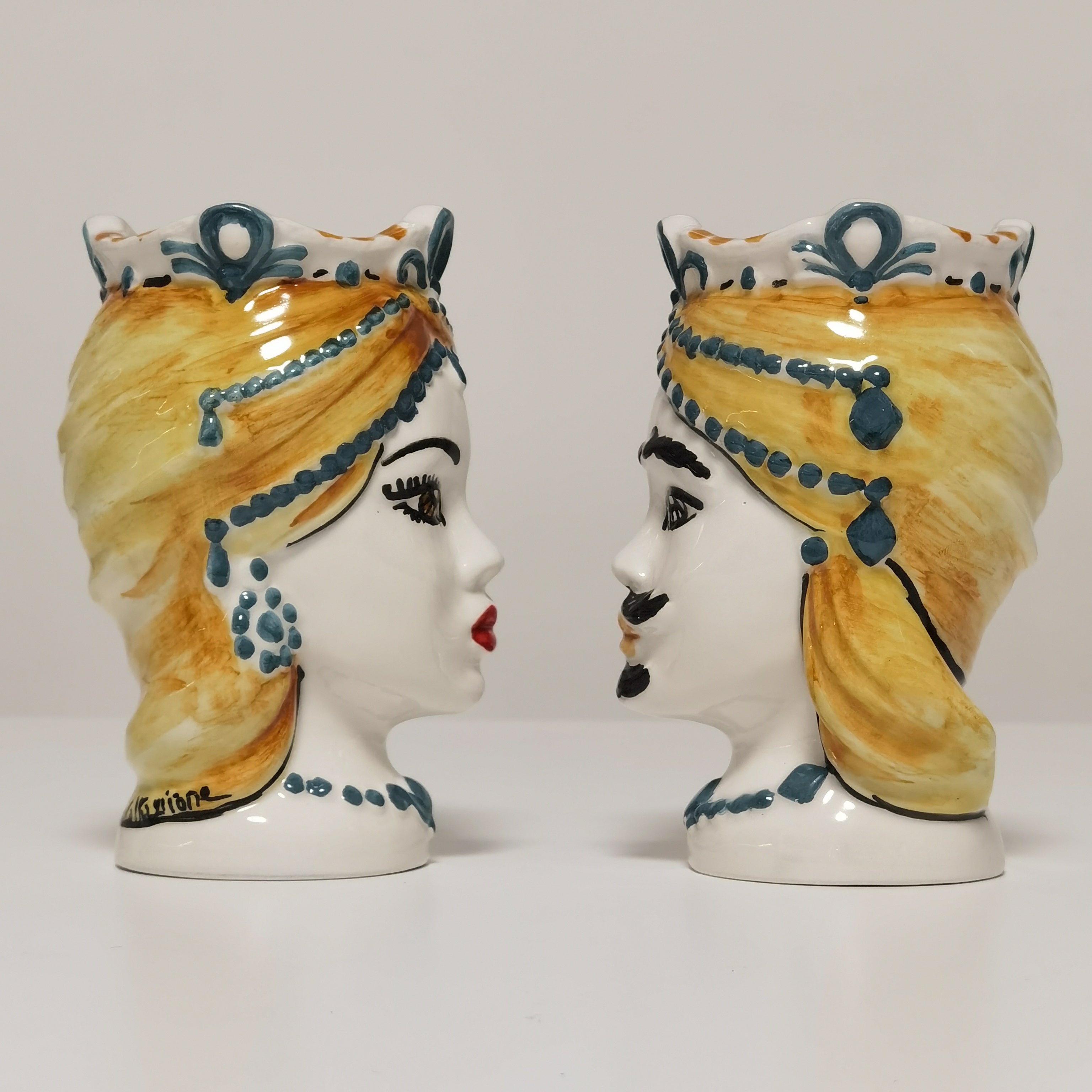 Coppia Teste di Moro in Ceramica di Caltagirone – Fatto a Mano 15 cm