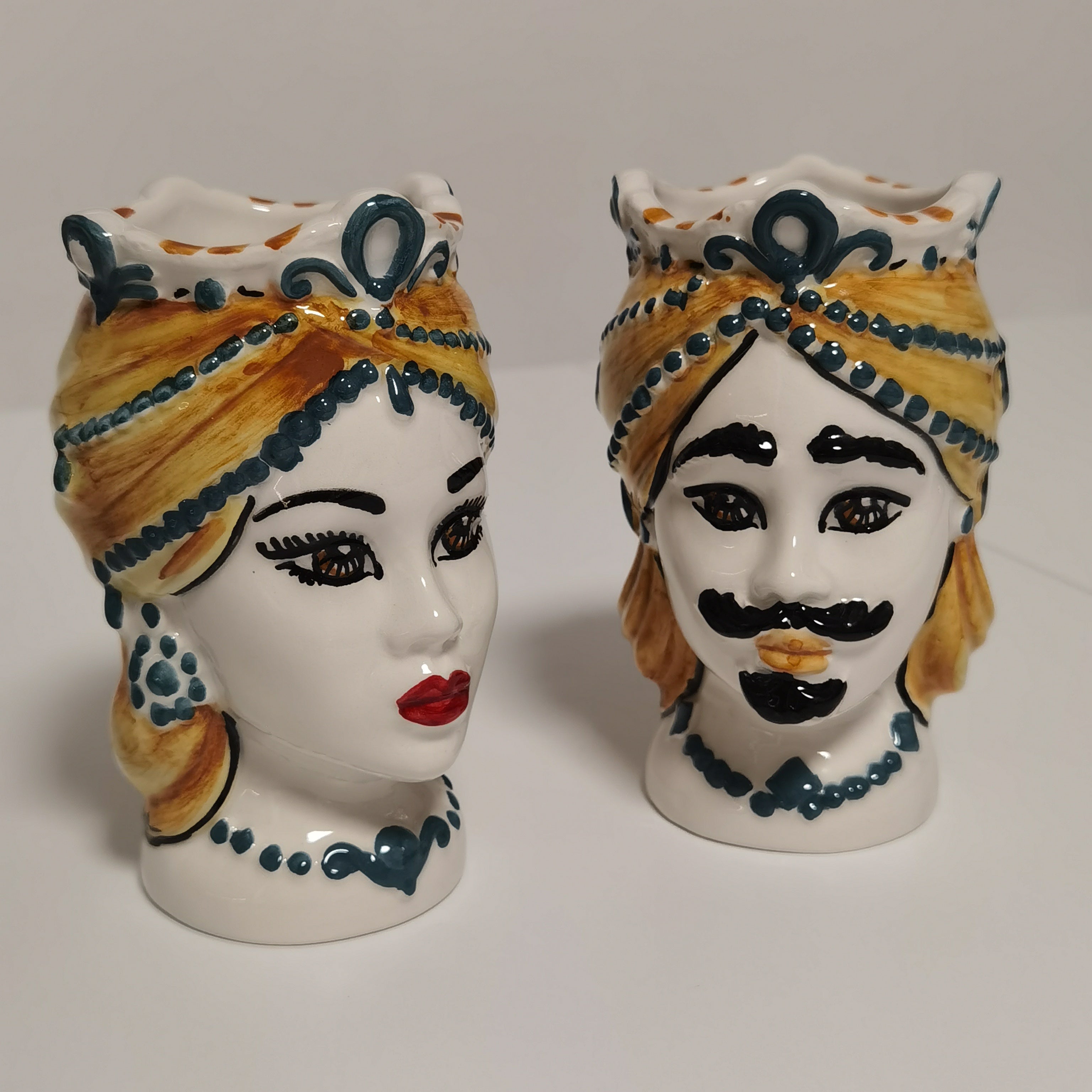 Coppia Teste di Moro in Ceramica di Caltagirone – Fatto a Mano 15 cm