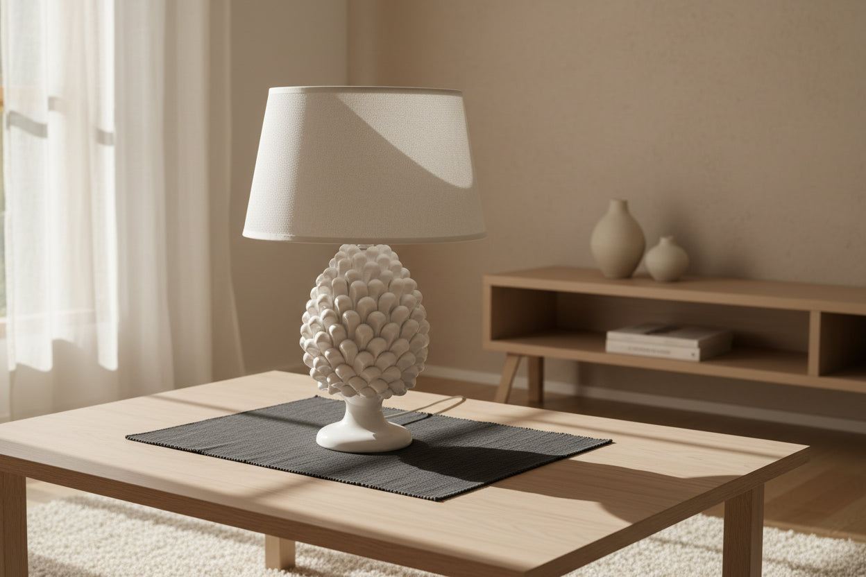 Lume Pigna in Ceramica di Caltagirone Bianca – Fatto a Mano 30 cm