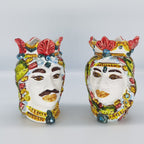 Coppia Teste di Moro con Decoro Fico d’India in Ceramica di Caltagirone – Fatto a Mano 15 cm