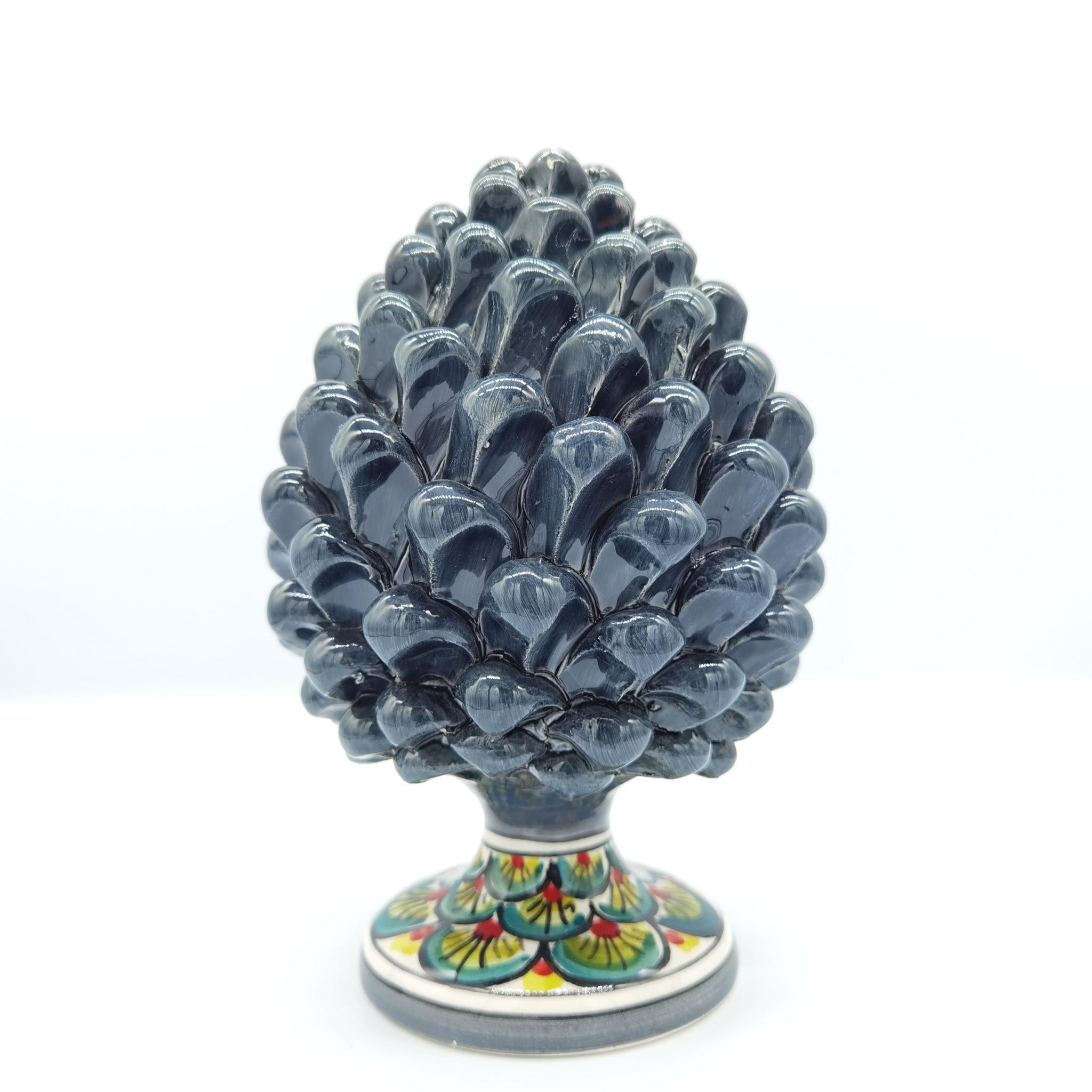Pigna Artigianale in Ceramica di Caltagirone – Grigio Decorato – 20 cm