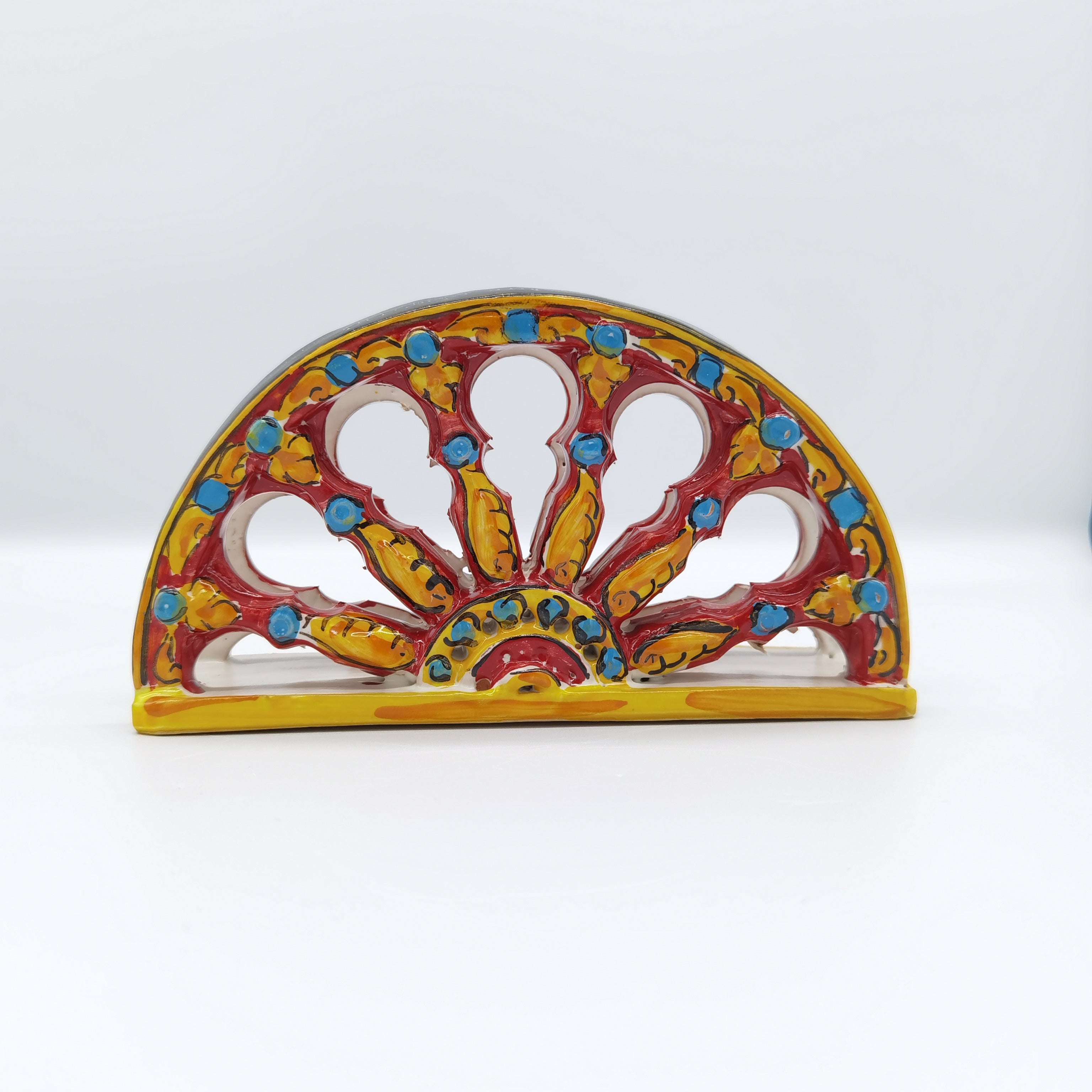 Porta tovaglioli ruota di carretto in ceramica di Caltagirone