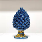 Lampada Pigna in Ceramica di Caltagirone Blu con Base Decorata – Fatto a Mano 30 cm
