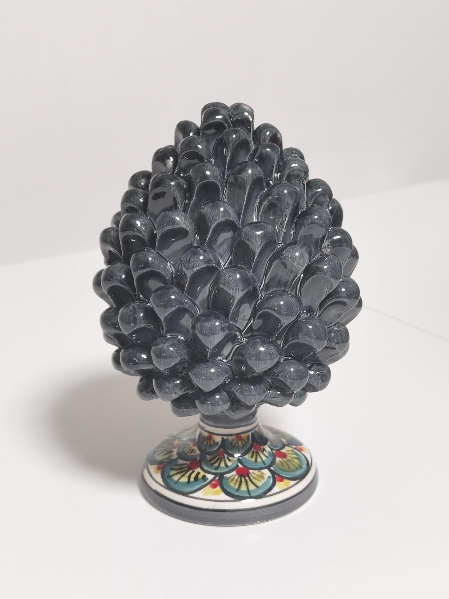 Pigna Artigianale in Ceramica di Caltagirone – Grigio Decorato – 20 cm